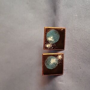 Square Mens Cufflinks with Blue and Gold Accents